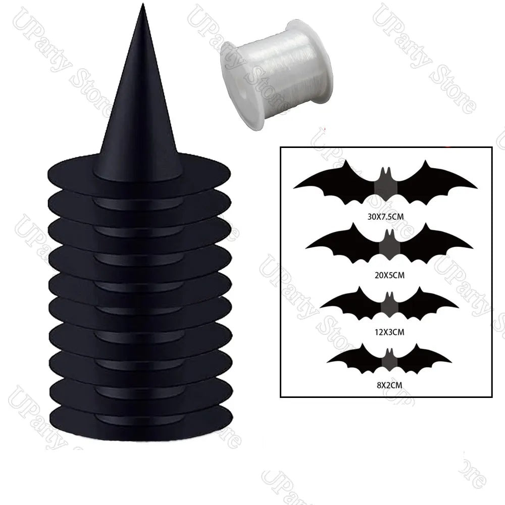 Suspended Sorceress Hat Decorations – String-Ready Black Cone Hats for Front Porch & Halloween Party Decor | Thomler