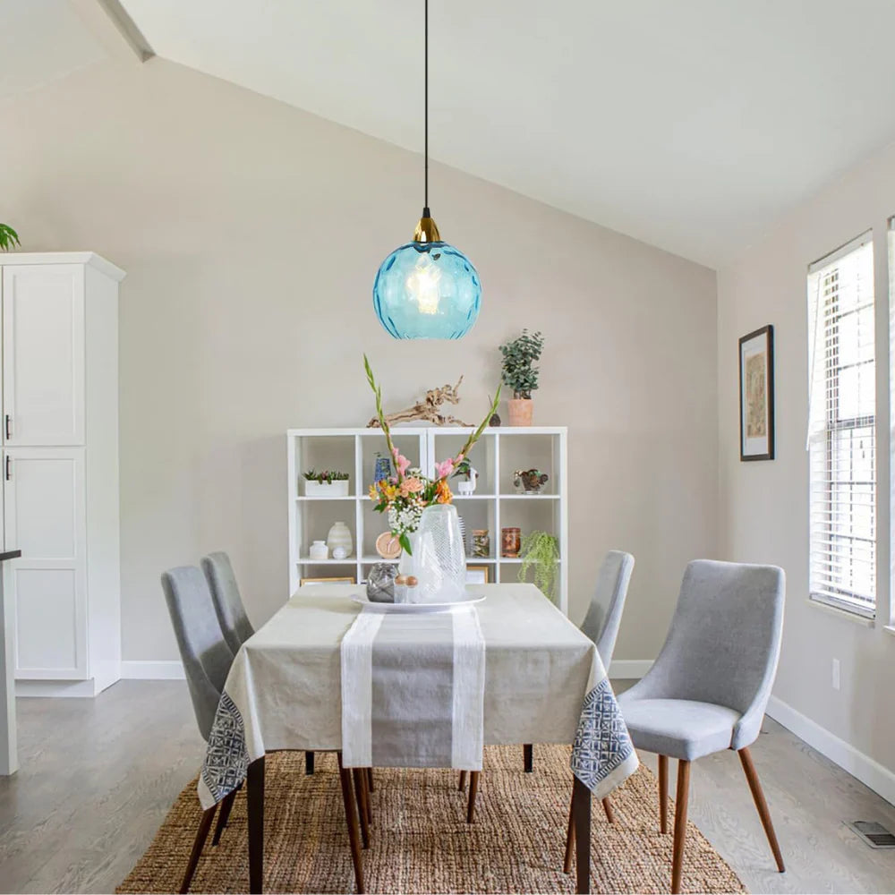 Pendant Light Ripple Glass 7.9 in Sphere Adjustable Dining Room Kitchen Hanging Ceiling Lamp Modern Nordic Minimalist Fixture | Thomler