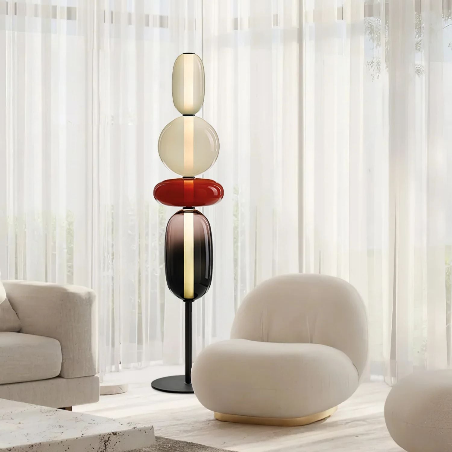 Floor Lamp Hand Blown Glass LED 160.0 cm Red White Black Living Room Decorative Standing Light Modern Sculptural Accent | Thomler