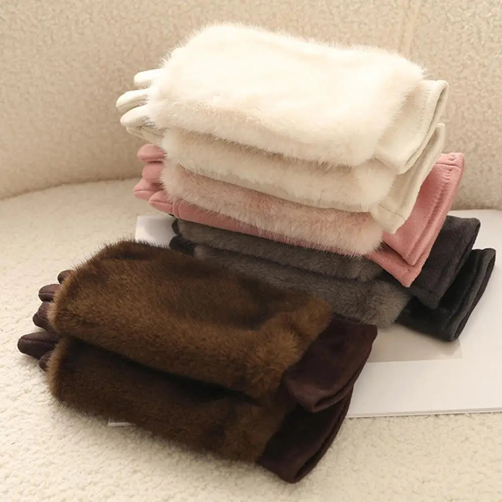 Faux-Suede Winter Gloves with Real Rabbit Fur Cuff for Men & Women – Touchscreen Fingertips, Windproof Lining – Warm Cold-Weather Handwear | Thomler