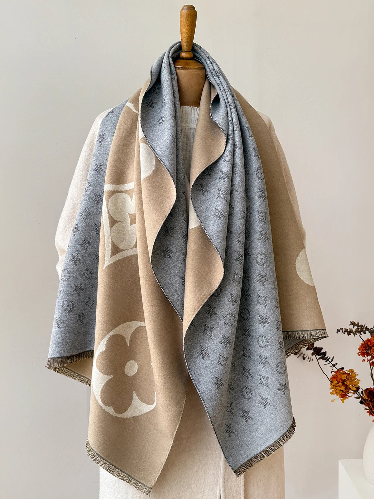 Oversized Geometric Jacquard Wrap Scarf for Cold Weather – Soft Polyester Neck Cover & Shawl for Women | Thomler