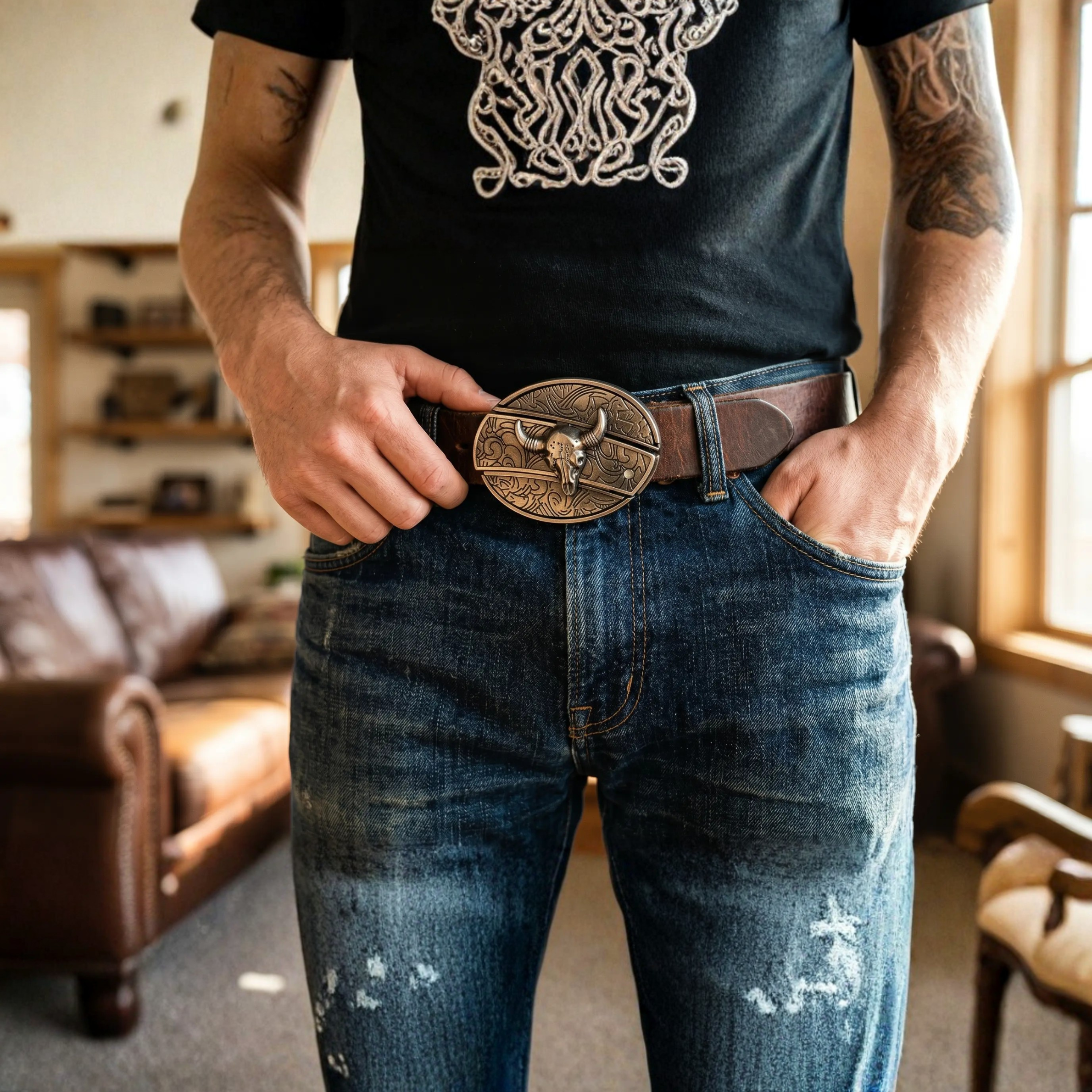 Western Engraved Zinc Alloy Accessory for 1.5 in Straps with Concealed Utility Tool for Men | Rodeo Ranch Rider Apparel | Thomler