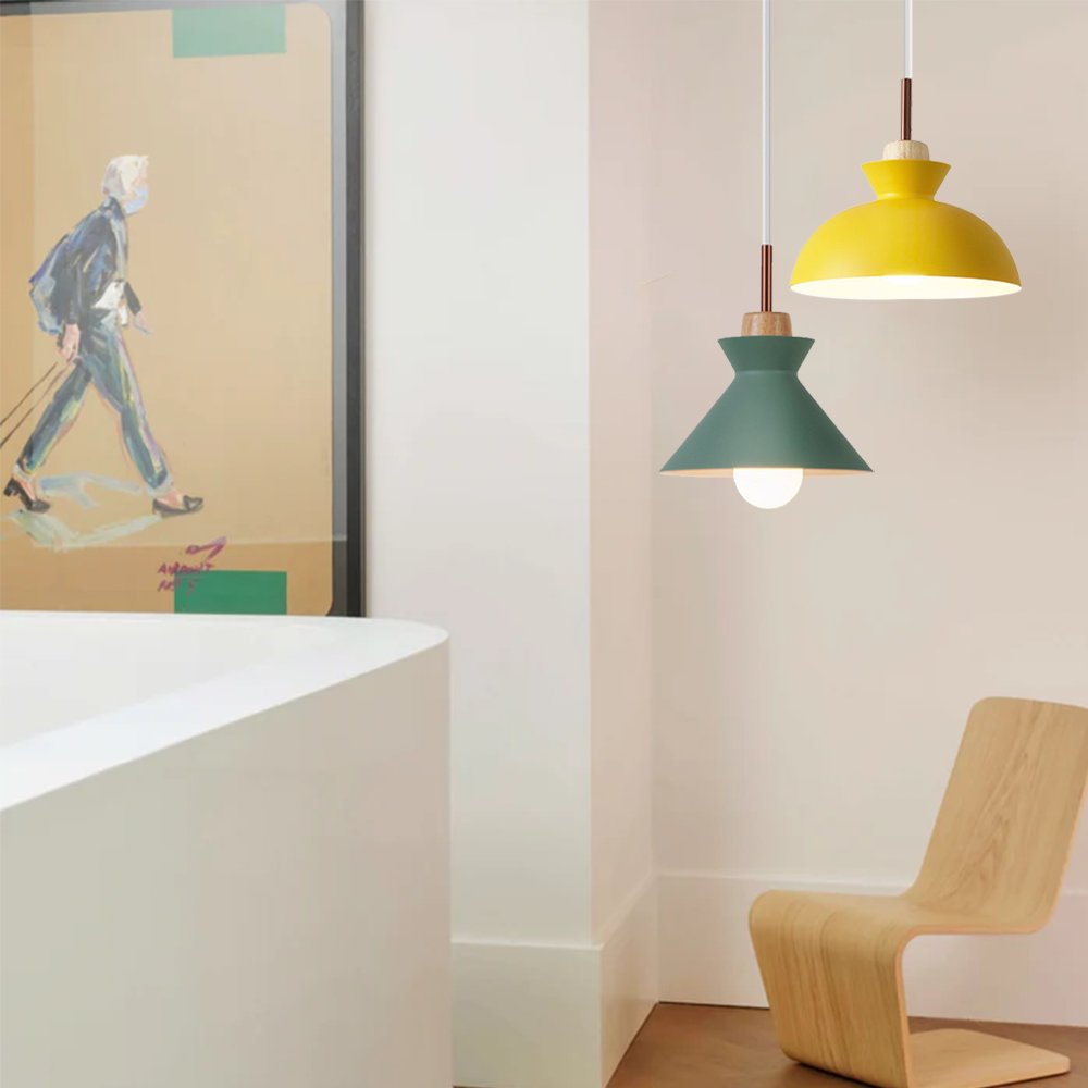 Pendant Light Wood 11 in E27 60W Scandinavian Style Living Room Bedroom Ceiling Lamp | Thomler