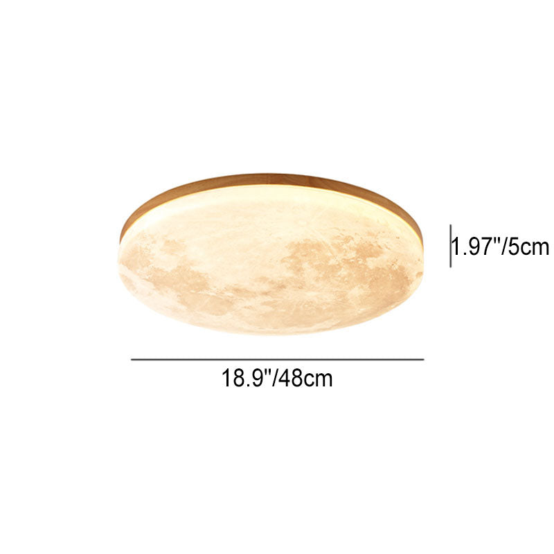 Circular LED Flush Mount Ceiling Light Wood Trim Acrylic Diffuser Hardwired Low Profile for Bedroom Hallway Kitchen Dining Room Entryway | Thomler