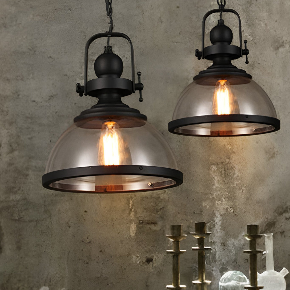 Glass Bowl Pendant Light Industrial Retro Style Hanging Ceiling Fixture Iron Frame E27 Socket for Dining Room Kitchen Island Living Room | Thomler