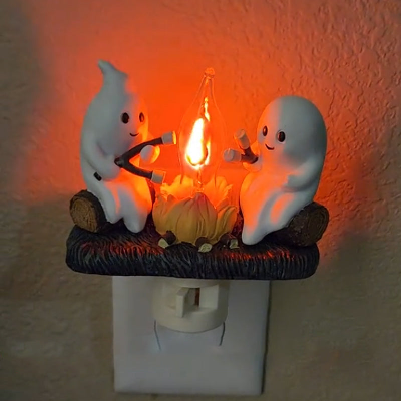 Flickering Campfire Ghost Night Light LED Resin Figurine for Kids Bedrooms Halloween Decor Ambient Lighting Whimsical Tabletop Lamp | Thomler