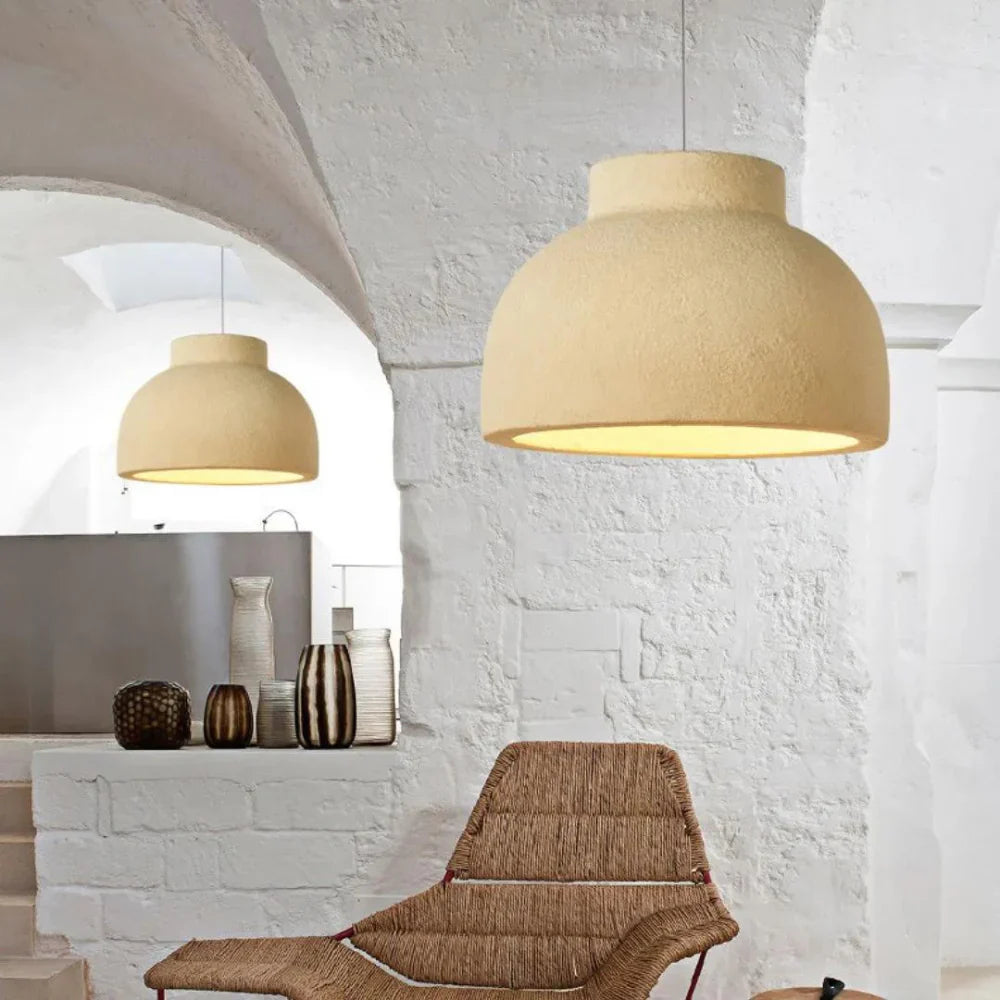 Pendant Light Polystyrene Dome 15.4 in White Dining Room Kitchen Island Hanging Ceiling Lamp Minimalist Nordic Wabi Sabi | Thomler