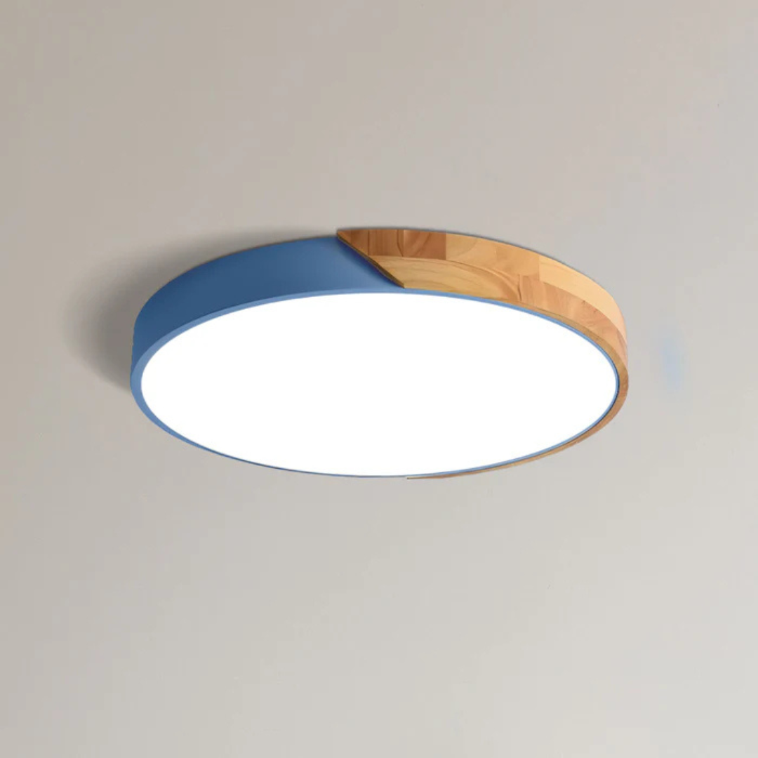 Round Wood Ceiling Light Fixture | Modern Scandinavian LED Flush Mount for Bedroom Living Room Kitchen | Thomler