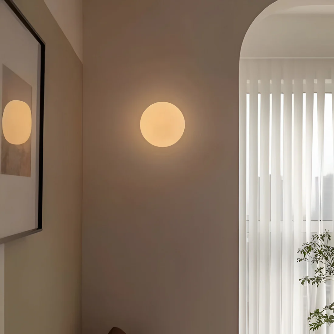 Glass Wall Sconce with Warm LED Light – Round Modern Minimalist Globe Fixture for Bedroom, Living Room, Kitchen & Hallway Lighting | Thomler