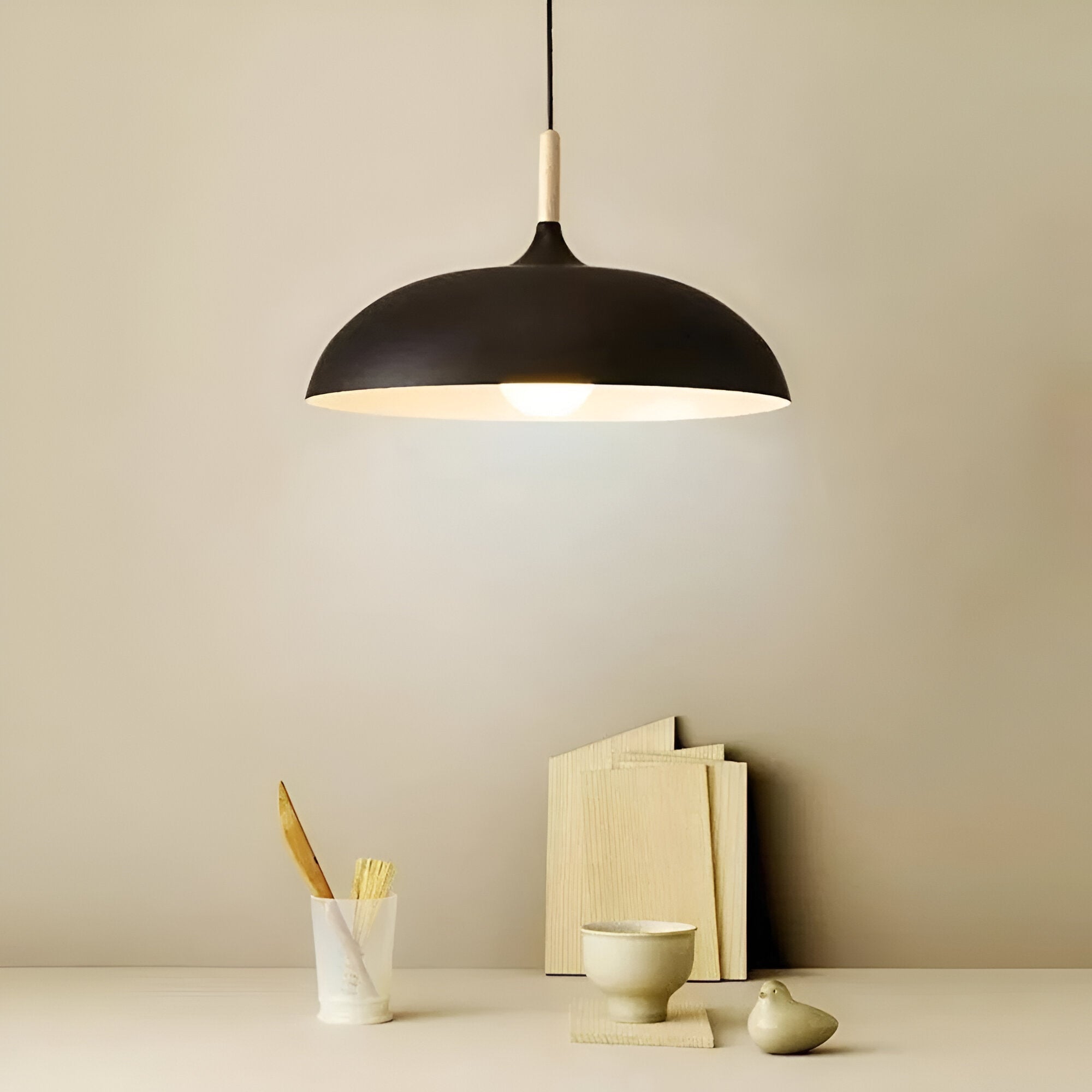 Pendant Light Wood Iron Shade Ø35.0–60.0 cm Dining Room Kitchen Island Japandi Scandinavian Hanging Ceiling Lamp E27 | Thomler