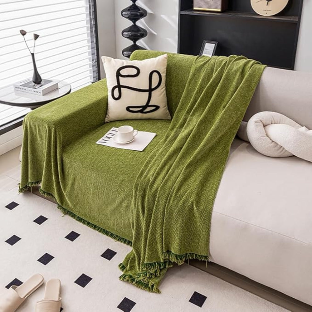 Chenille Sofa Throw with Tassels – Water-Resistant Pet-Friendly Furniture Protector for Couch, Loveseat & Chair | Thomler
