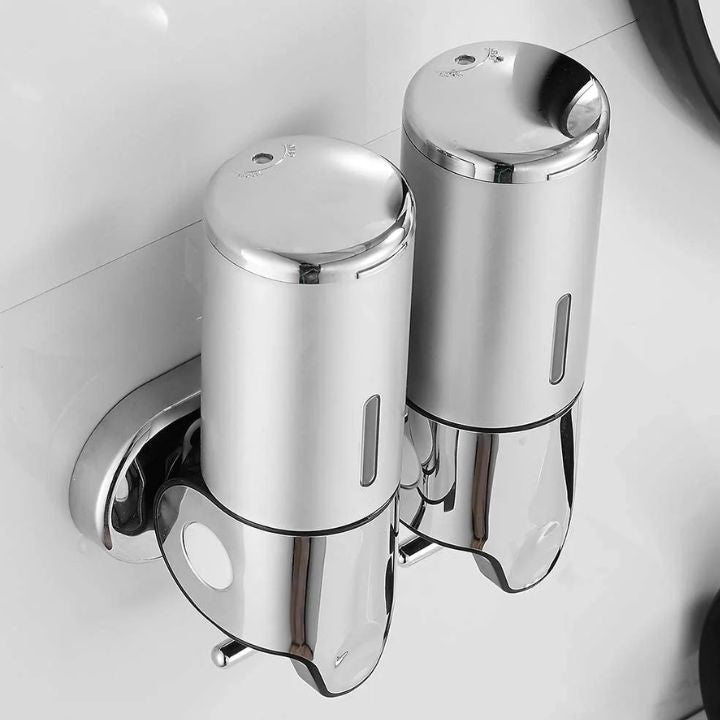 Wall Mount Soap Dispenser with Push Pump - Stainless Steel Liquid Holder for Shampoo, Lotion & Hand Wash in Bathroom, Kitchen, Shower | Thomler