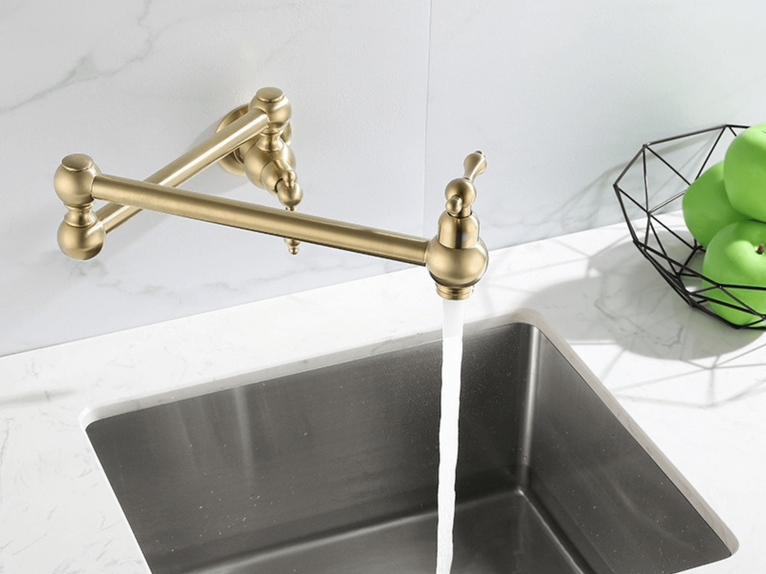 Wall-Mount Dual-Handle Kitchen Faucet for Pots – Brass Construction with Hot & Cold Lines – Chrome, Brushed Nickel, Black & Antique Brass Fi | Thomler