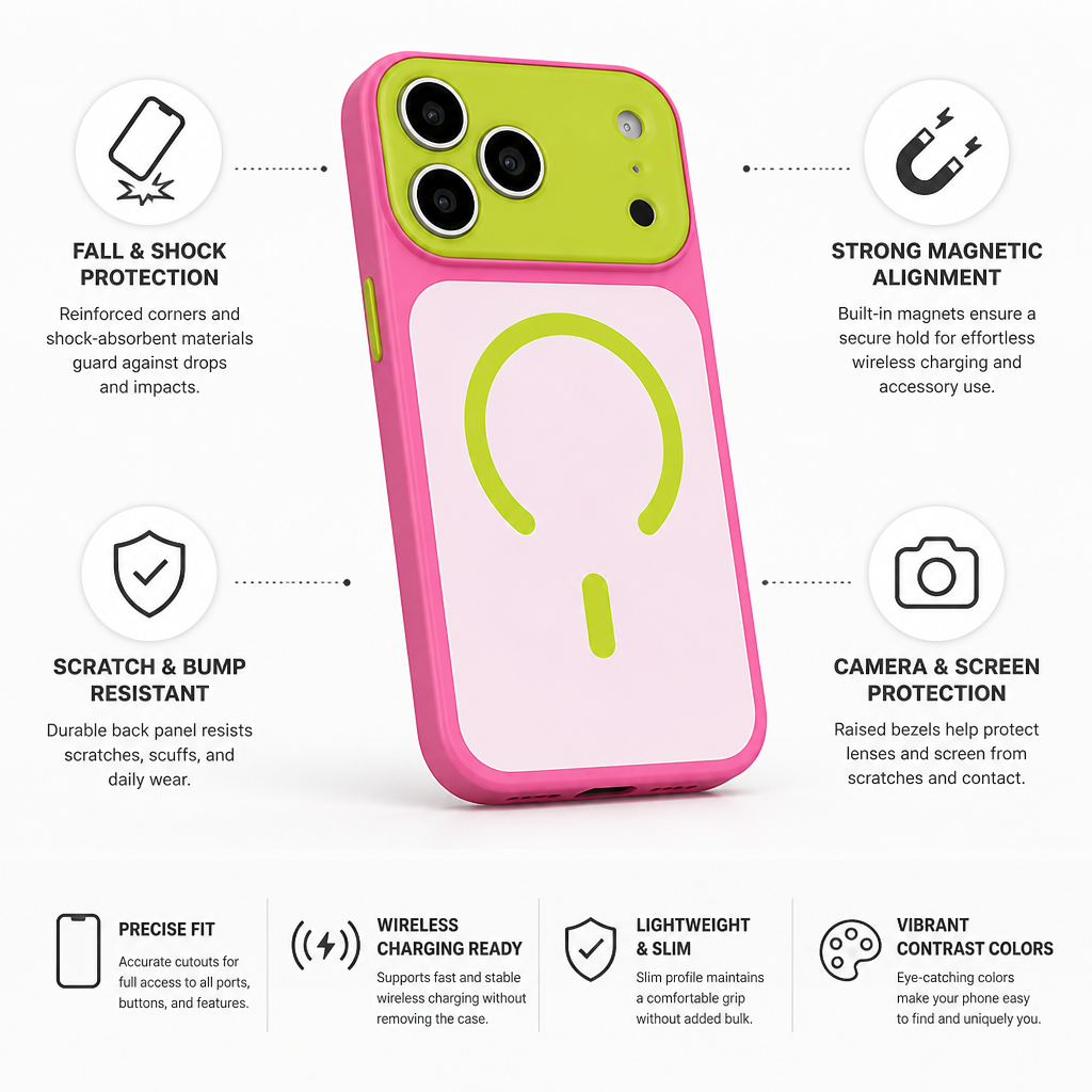 Reinforced-Corner Magnetic Phone Case with Drop Protection & Wireless Charging Alignment for iPhone 13-17 Series | Thomler