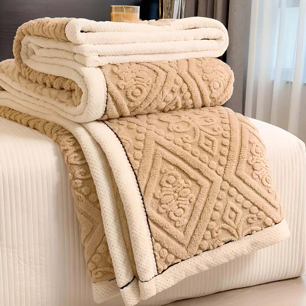 Carved Plush Throw with Sherpa Backing – Double-Sided Knit Blanket for Bed, Couch & Travel | Thomler