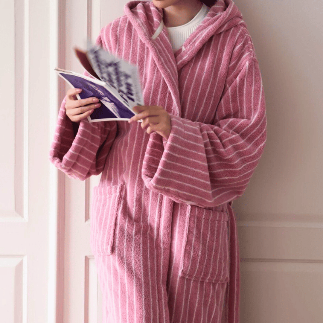 Heavyweight Striped Jacquard Organic Cotton Spa Bathrobe for Women & Men | Thomler