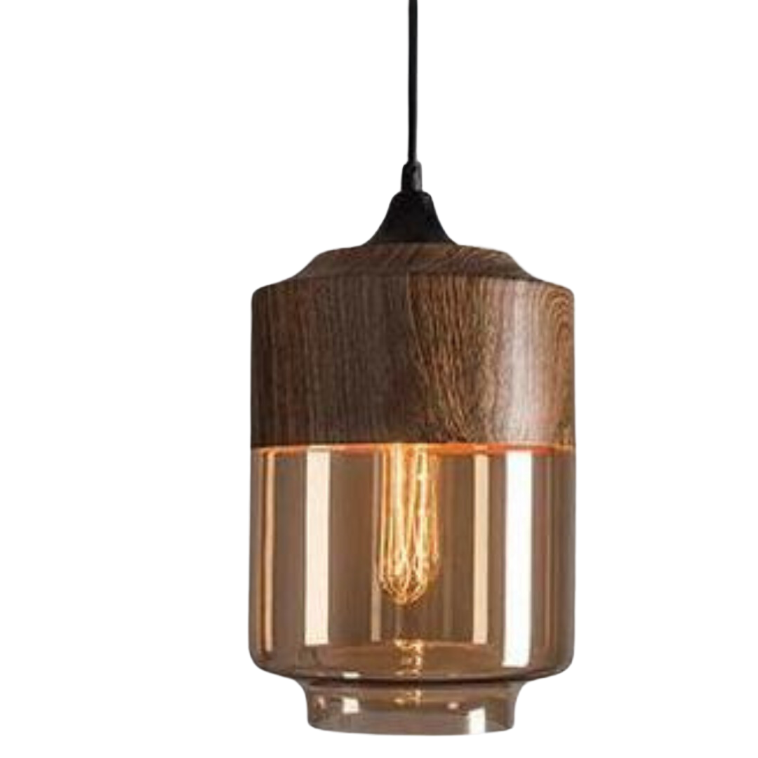 Glass Pendant Light with Wood-Look Metal – Scandinavian Hanging Fixture for Dining Room, Bedroom & Living Room | Thomler