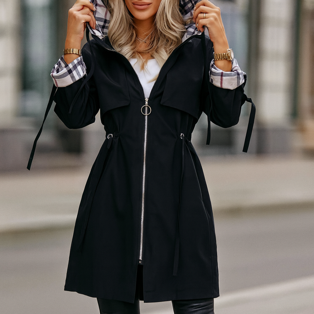 Women's Hooded Weatherproof Coat with Zip Closure – Windproof & Water-Resistant Jacket for Daily Wear, Travel & Outdoor Activities | Thomler