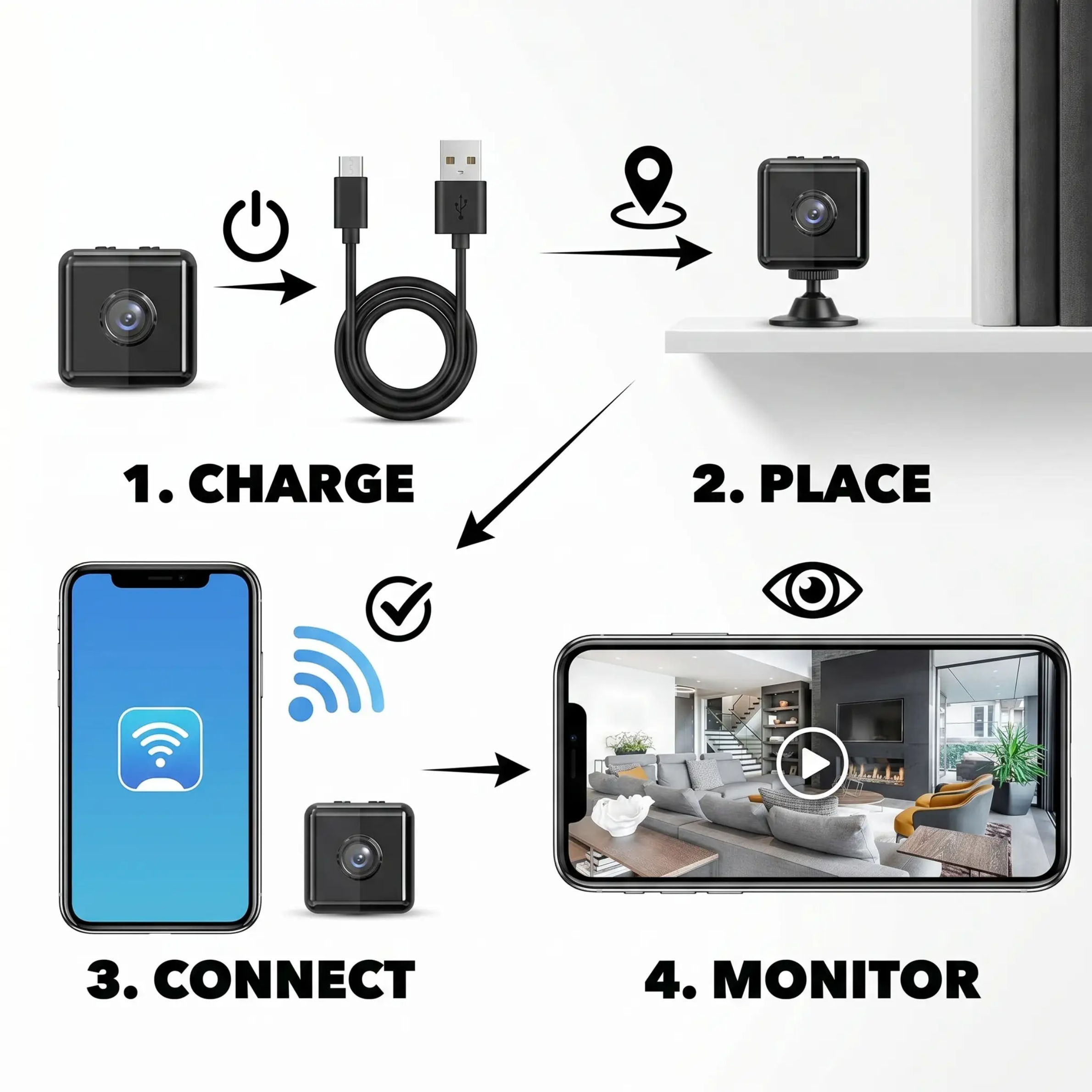 Compact HD Security Camera WiFi Enabled Weather-Resistant 1080p Live View Motion Detection Night Vision for Home Office Garage Porch | Thomler
