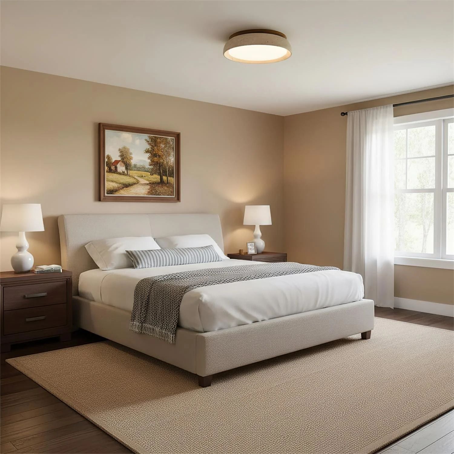 Ceiling Lamp Travertine Wood Integrated LED 3000K Beige Low Ceiling Hallway Bedroom Lighting Scandinavian Flush Mount | Thomler
