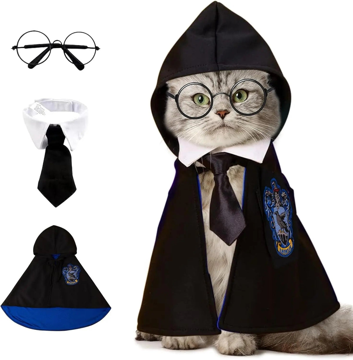 Wizard Robe Outfit for Dogs and Cats with Spectacles & Bow Tie – Spooky Season Dress-Up Accessories | Thomler