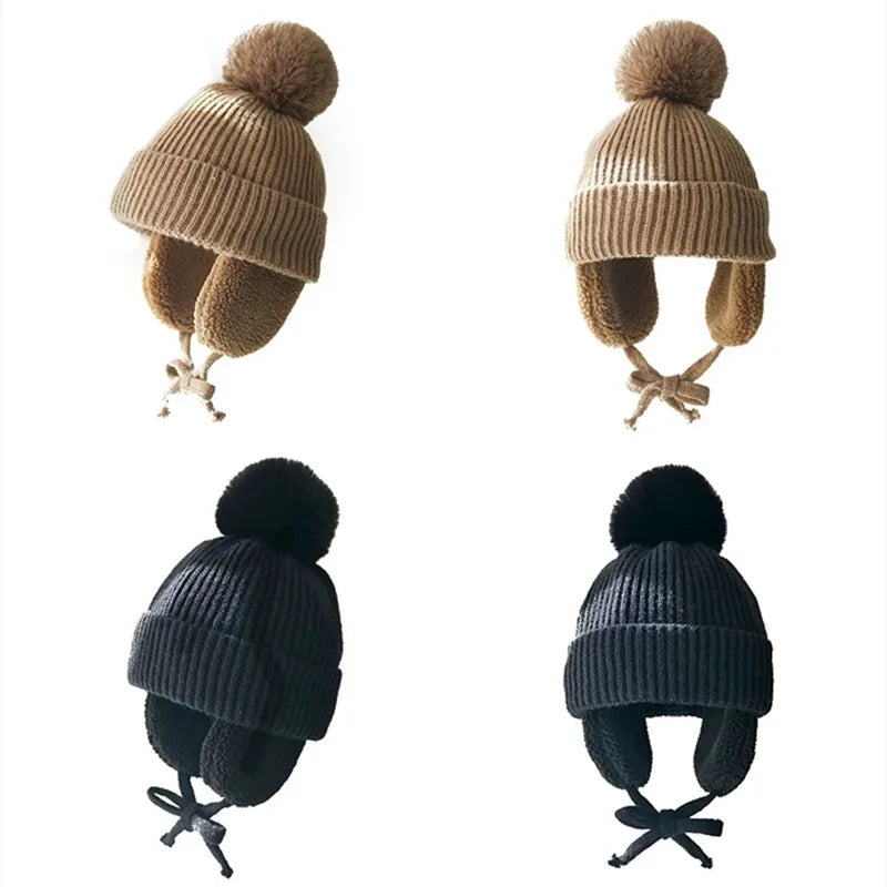 Plush-Lined Toddler Winter Cap with Chin Tie and Ear Covers – Warm Knitted Cold-Weather Headwear for Boys and Girls Age 2-8 | Thomler