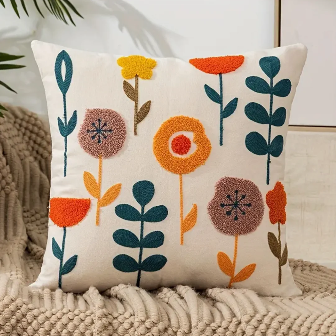 Floral Throw Pillow Cover 18x18 Inches Cotton Poly Blend Decorative Cushion Case for Couch Sofa Bed Living Room Farmhouse Boho Bedroom | Thomler