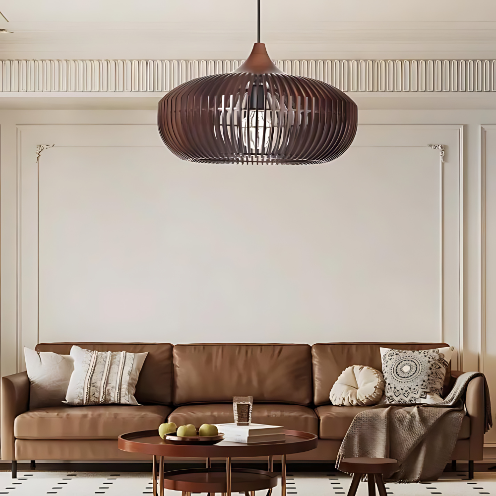 Pendant Light Wood 16.9 in Japandi Natural Dining Room Kitchen Island Hanging Ceiling Lamp Minimalist Scandinavian Modern | Thomler