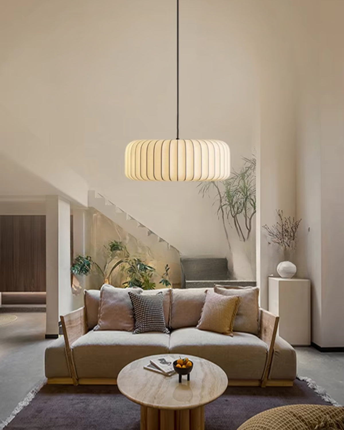 Pendant Light Stretch Fabric 55.0 cm (21.7") Neutral Dining Room Minimalist Japandi Hanging Ceiling Lamp E27 | Thomler
