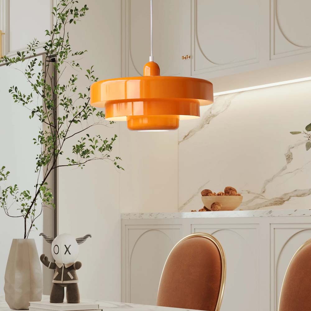 Round Metal Pendant Light 14-Inch Industrial Farmhouse Ceiling Fixture for Kitchen Island Dining Room Bedroom E26 Socket Green Orange | Thomler