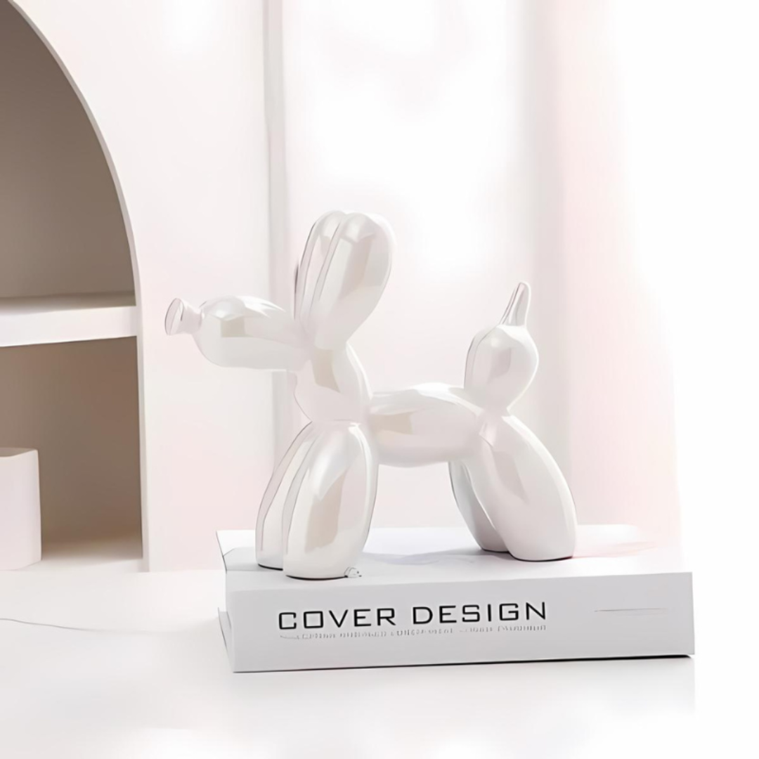 Ceramic Balloon Dog Sculpture – Glossy Tabletop Art Accent for Shelves, Mantels & Desks – Pop Art Style Home Decor Statement Piece | Thomler