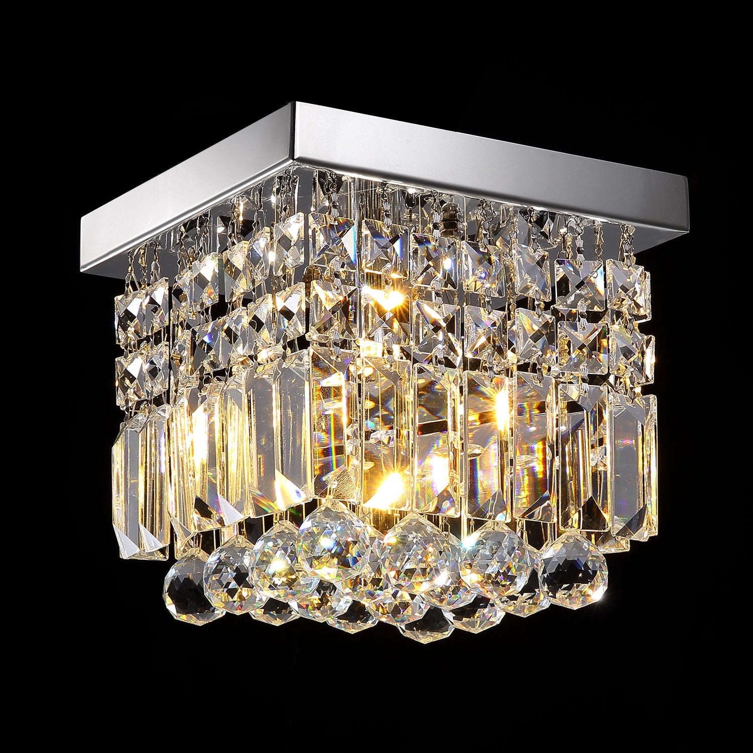 Compact Crystal Ceiling Light Chrome Finish Flush Mount Square Design for Hallway Bedroom Kitchen Entry | Thomler