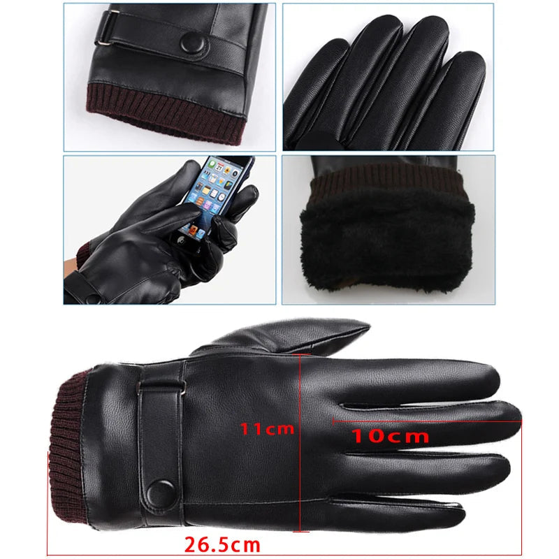 Genuine-Feel Synthetic Driving Gloves with Smartphone Fingertips for Men – Cold Weather Hand Protection | Thomler