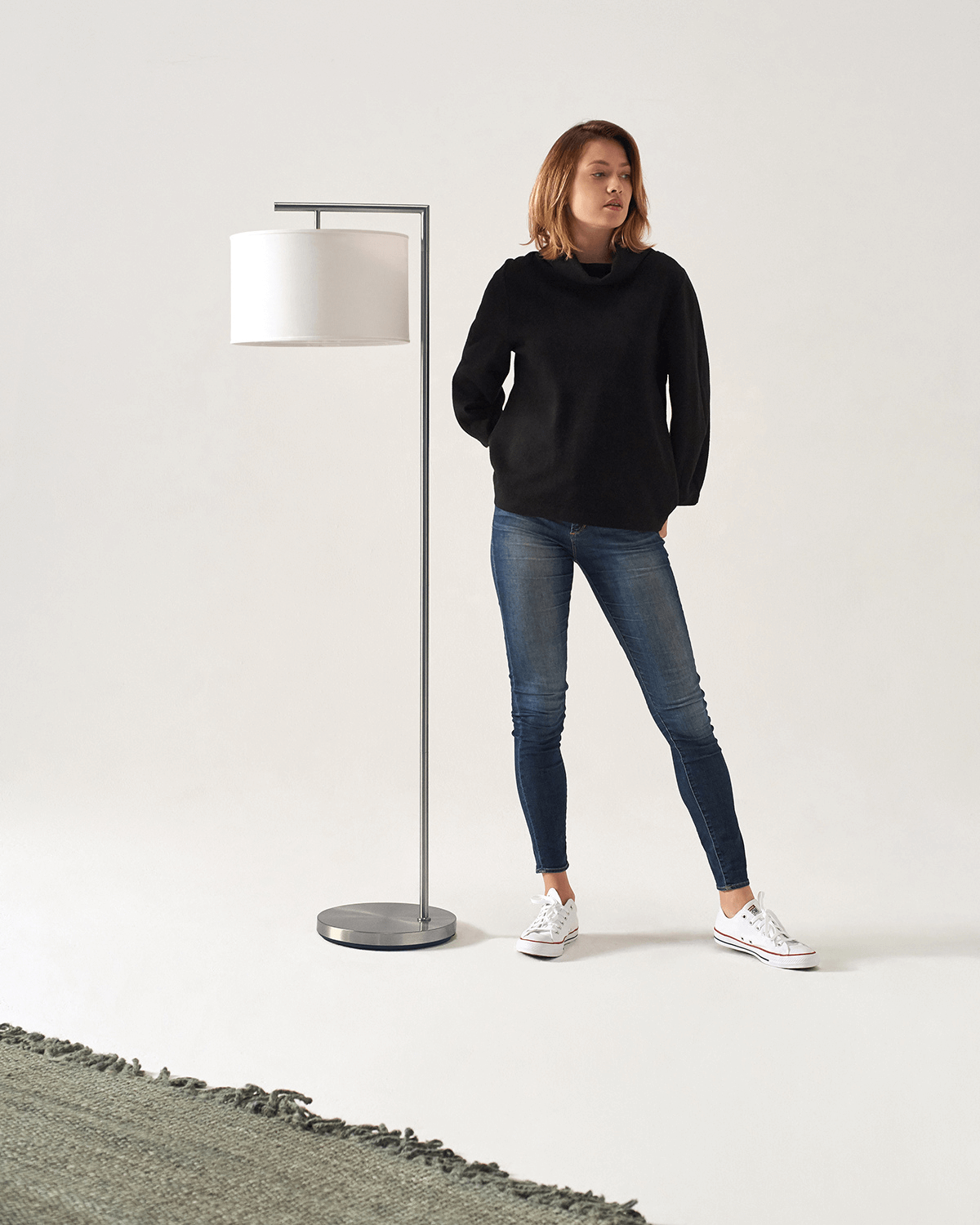 Vloerlamp Modern Met Stoffen Kap 152cm LED Zwart Messing Nikkel | Sansoti