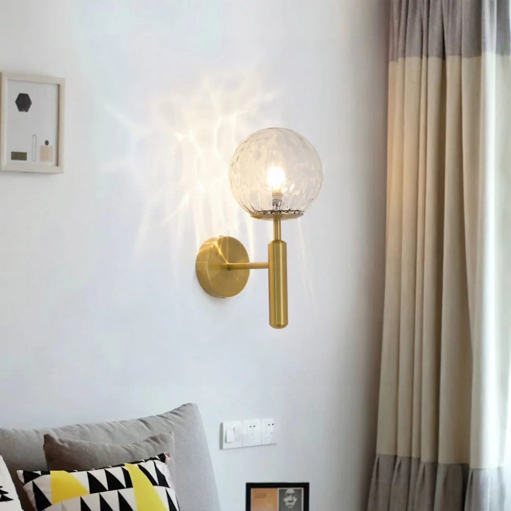 Wall Lamp Glass Globe 5.5 in Black Gold Bedroom Hallway Ambient Lighting Fixture Modern Minimalist Sconce | Thomler