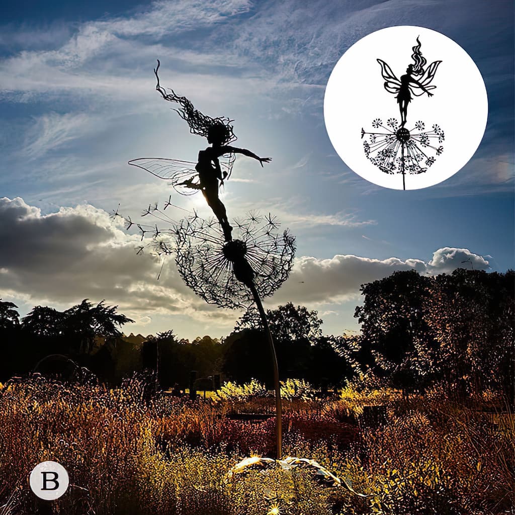 Metal Fairy Garden Stake with Dandelion Silhouette – Whimsical Outdoor Yard Art, Weather-Resistant Lawn Ornament for Flower Beds & Walkways | Thomler