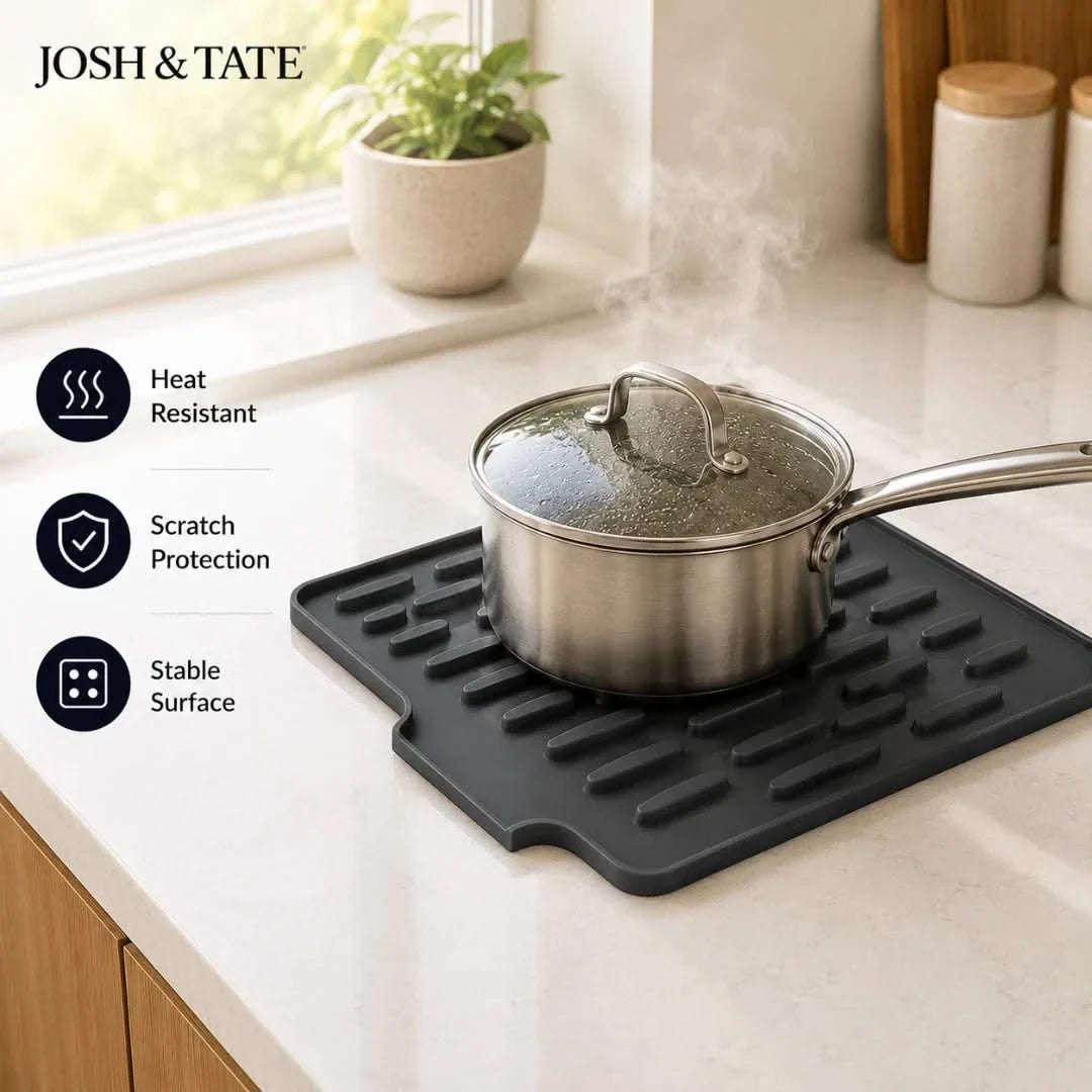 Silicone Kitchen Counter Mat with Drainage Channels for Dishes Pots Cutting Boards Heat-Resistant Non-Slip Drying Pad | Thomler