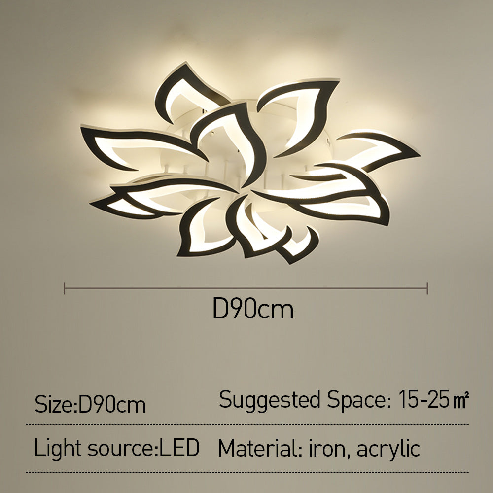 Ceiling Lamp Metal Acrylic 55.0 cm Black LED Living Room Bedroom Flower Design Flush Mount Lighting | Thomler