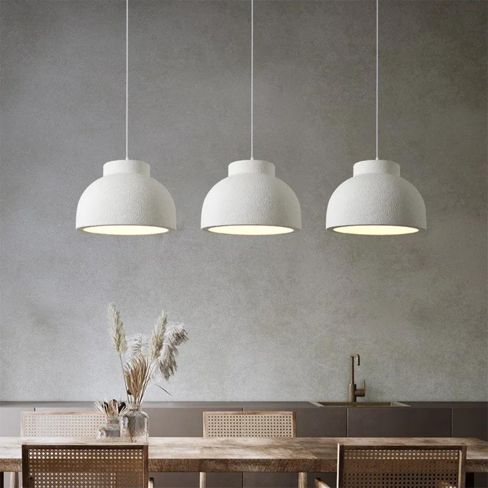 Pendant Light Polystyrene Dome 15.4 in White Dining Room Kitchen Island Hanging Ceiling Lamp Minimalist Nordic Wabi Sabi | Thomler