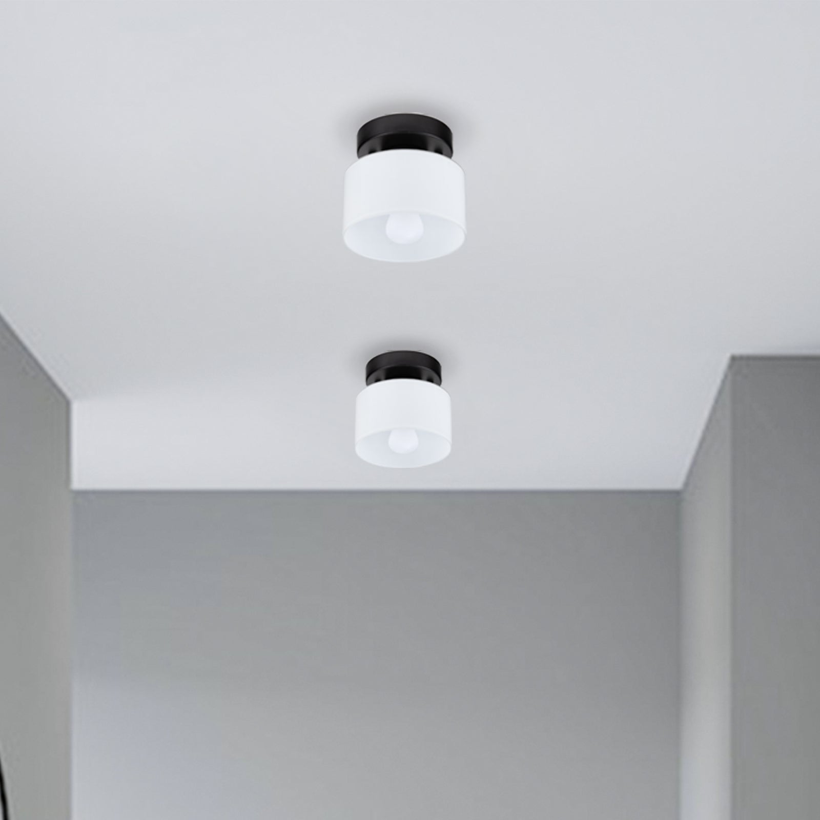 Ceiling Lamp Glass E27 Amber Black Kitchen Hallway Living Room Retro Flush Mount Light | Thomler