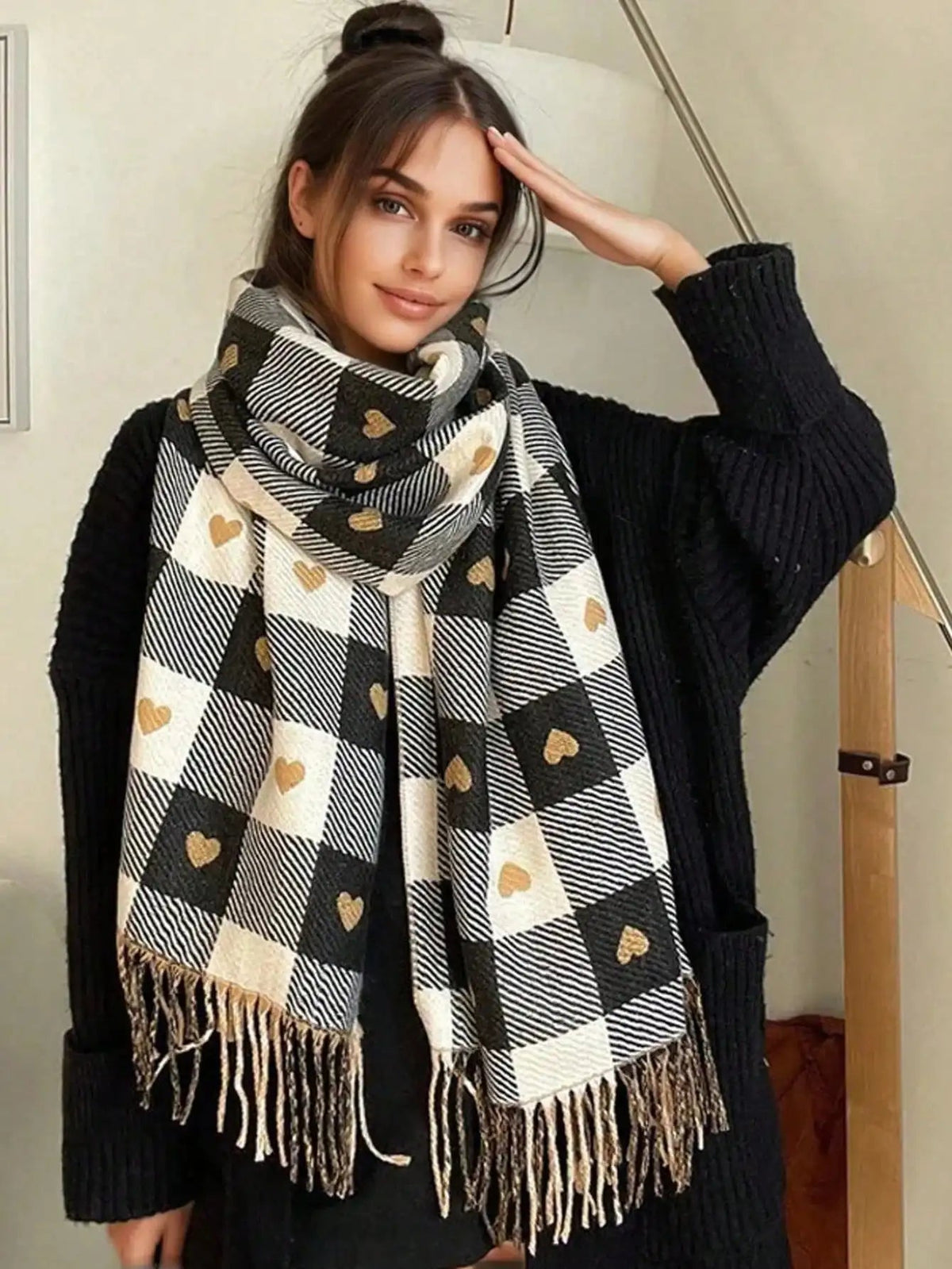Lightweight Plaid Heart Pattern Cold Weather Wrap for Women – One Size Fits All | Thomler