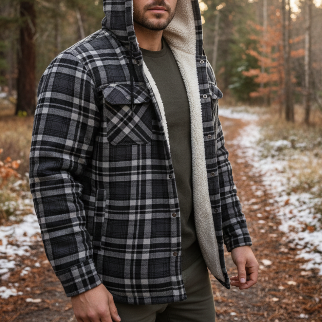 Hooded Flannel Shirt Jacket with Quilted Lining for Men – Thermal Button-Up Shacket for Fall & Winter | Thomler
