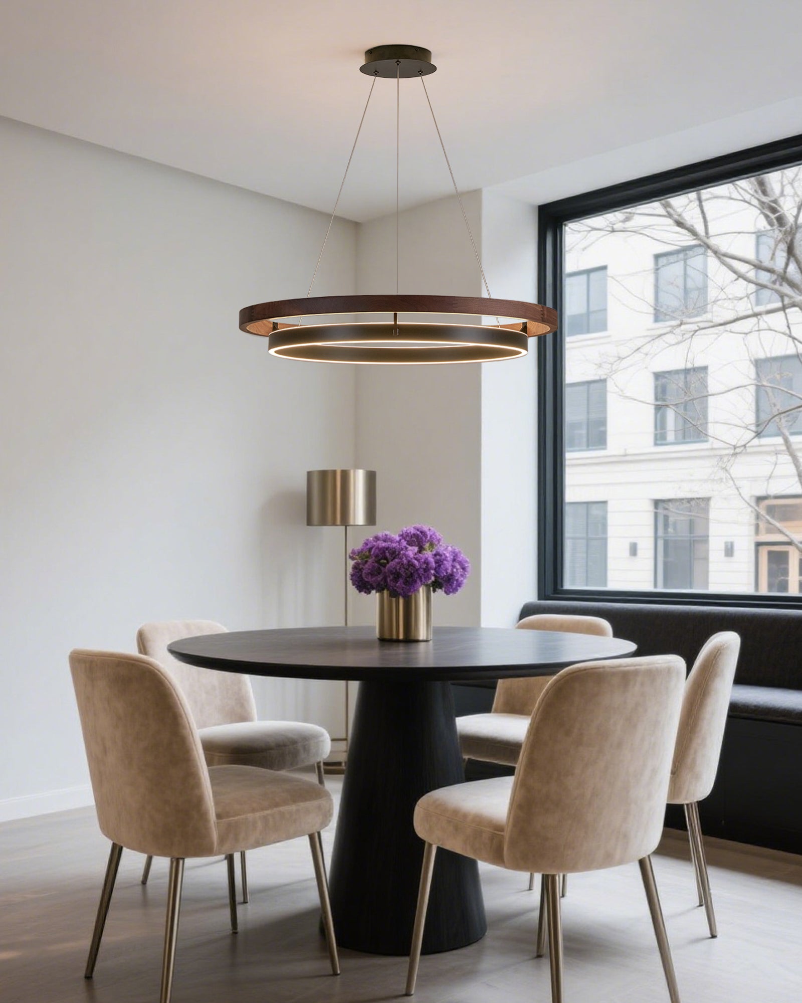 Pendant Light Wood Ring 60.0 cm (23.6") LED Dining Room Adjustable Hanging Ceiling Chandelier Modern Farmhouse Kitchen Island | Thomler