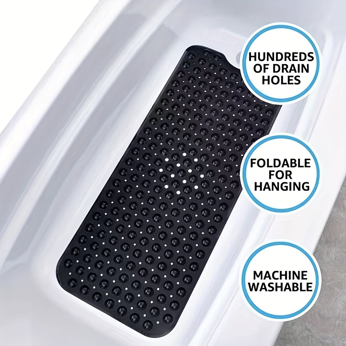 XL Non-Slip Shower and Tub Mat with Suction Cups – Drain Holes, Machine Washable, 40 x 16 in Bath Safety | Thomler
