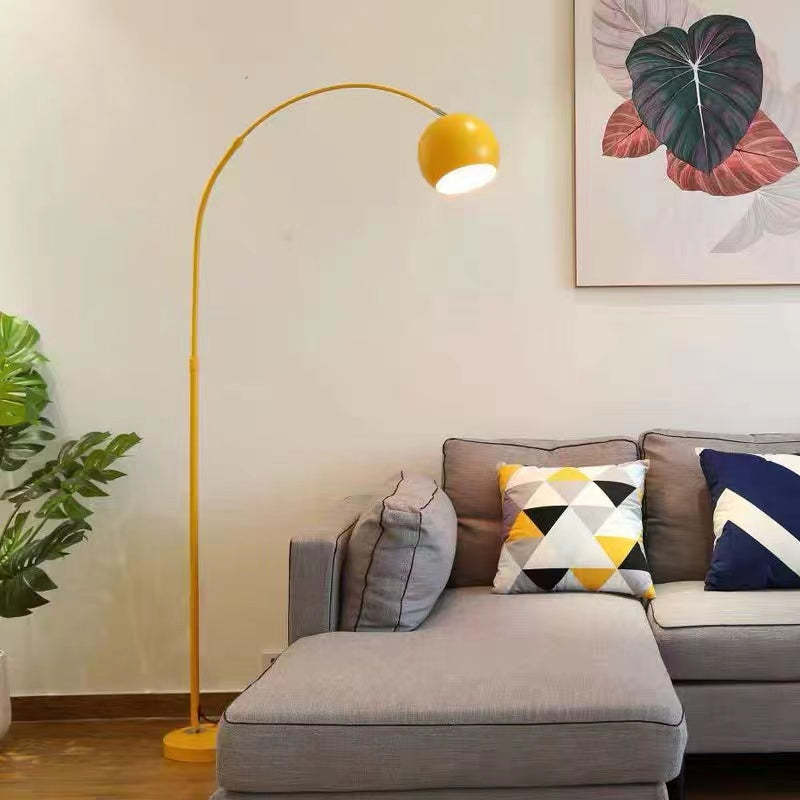 Floor Lamp Metal Arc 177.0 cm (69.7") Yellow Living Room Reading Light E27 Retro Globe Shade Standing Lamp | Thomler