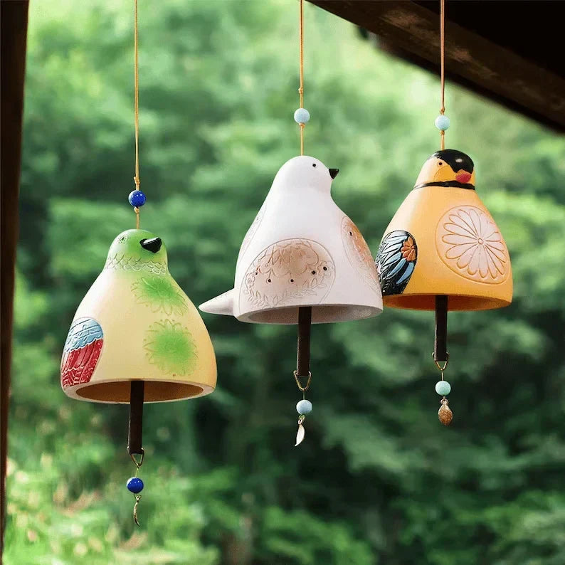 Hand-Painted Resin Bell Wind Chime – Colorful Garden Bird Accent for Yard, Patio & Porch | Thomler