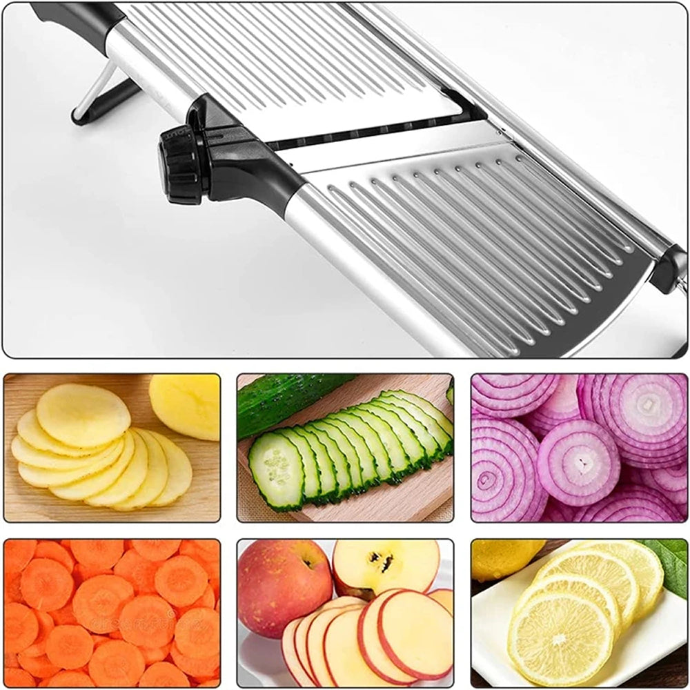 Adjustable Vegetable Slicer with 6 Thickness Settings & Safety Guard for Potatoes, Cucumbers, Carrots | Thomler