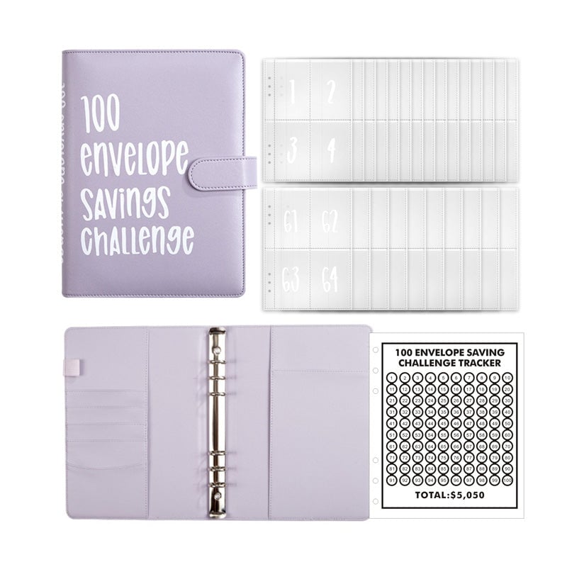 100-Envelope Money Saving Binder with Cash Envelopes for Budget Tracking & Financial Goals | PU Leather Organizer for Home Finance | Thomler