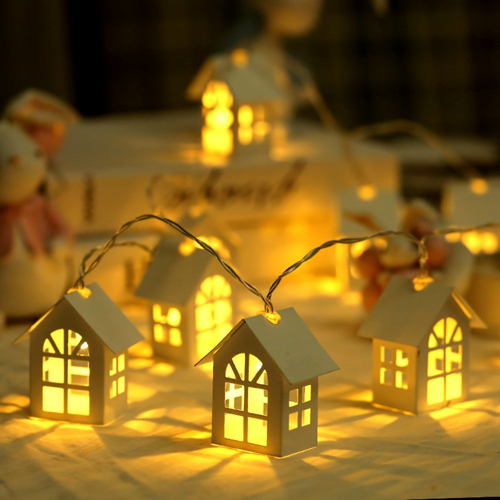 Holiday Village String Lights – Warm LED Cabin Garland for Windows & Walls – 6.5 ft Battery-Powered Christmas Decor with House | Thomler