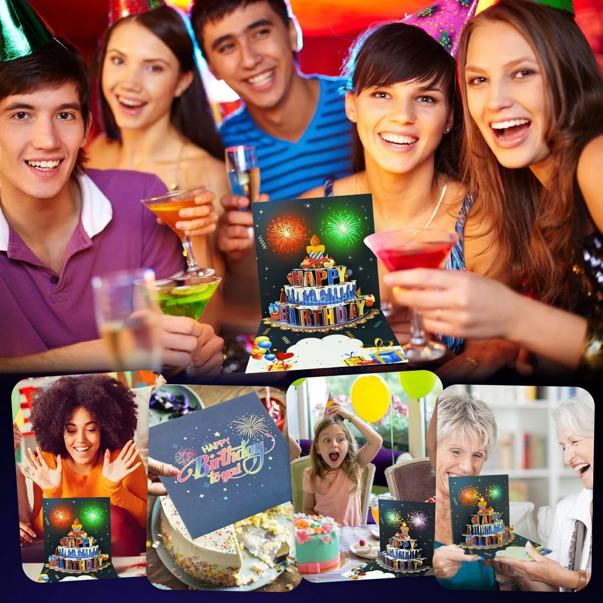 Interactive Musical Birthday Greeting Card with LED Lights & 3D Cake Pop-Up, Sound Effects & Envelope | Thomler